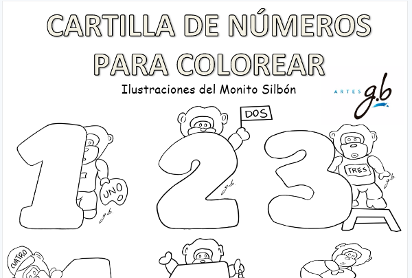 Cartilla De Números Para Colorear El Monito Silbón Niños Logo Azul