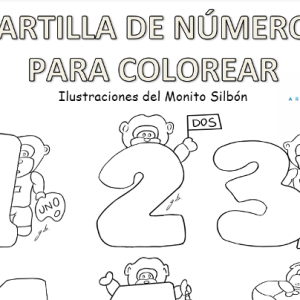 Cartilla de números para colorear El Monito Silbón (niños-Logo azul)