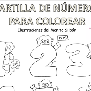 Cartilla de números para colorear El Monito Silbón (niñas-LogoMagenta)