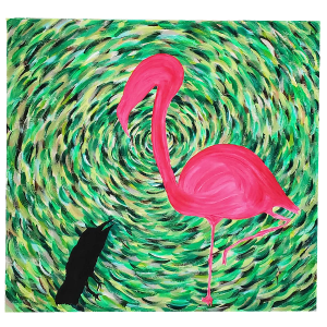 Un Flamingo Vs Un Cuervo. (A Flamingo Vs A Crow). Miami Collection